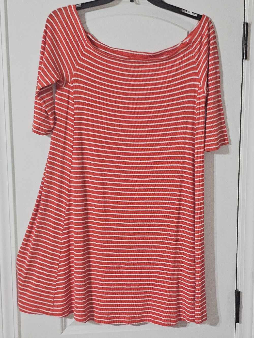 Old Navy Coral Striped Boatneck Tunic/ Off Shoulder dress.